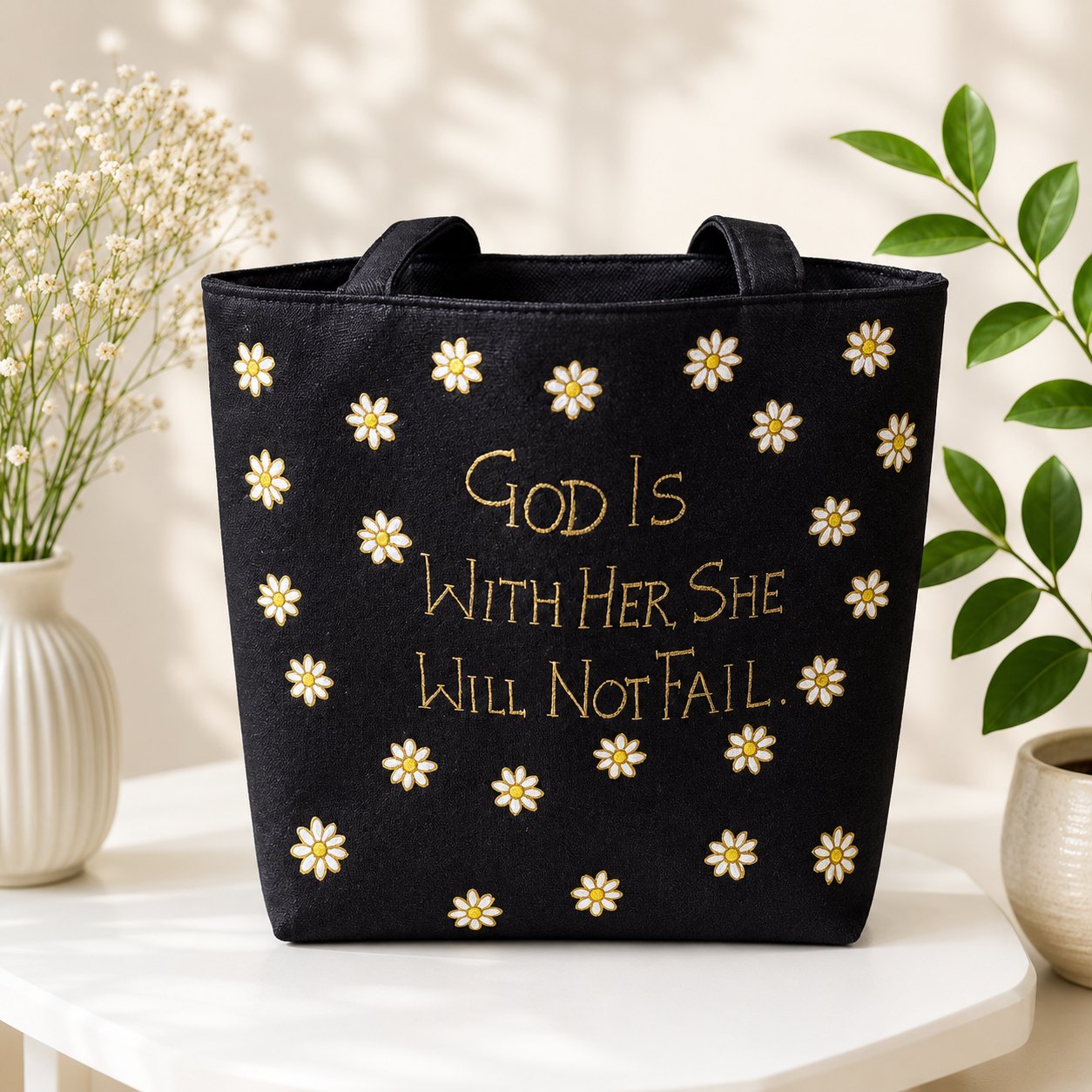 Black Daisy Faith tote bag