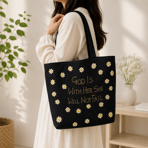 Black Daisy Faith tote bag